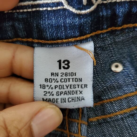 Max Rave Blue Distressed Grommet Accent Short Jean Shorts Size Junior 13 - Picture 6 of 7